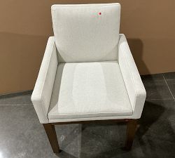 Open Box: Jake Upholstered Dining Armchair - Performance Heathered Basketweave Alabaster White, Cocoa Brown