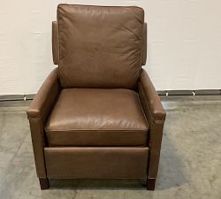 Open Box: Tyler Square Arm Leather Manual Recliner with Nailheads, Tall (41") - Gravel Chocolate, Espresso
