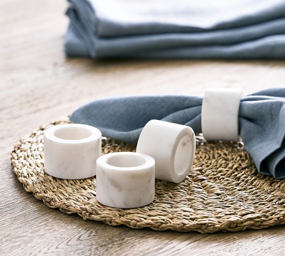 Handcrafted Thin Marble Napkin Rings - Set of 4