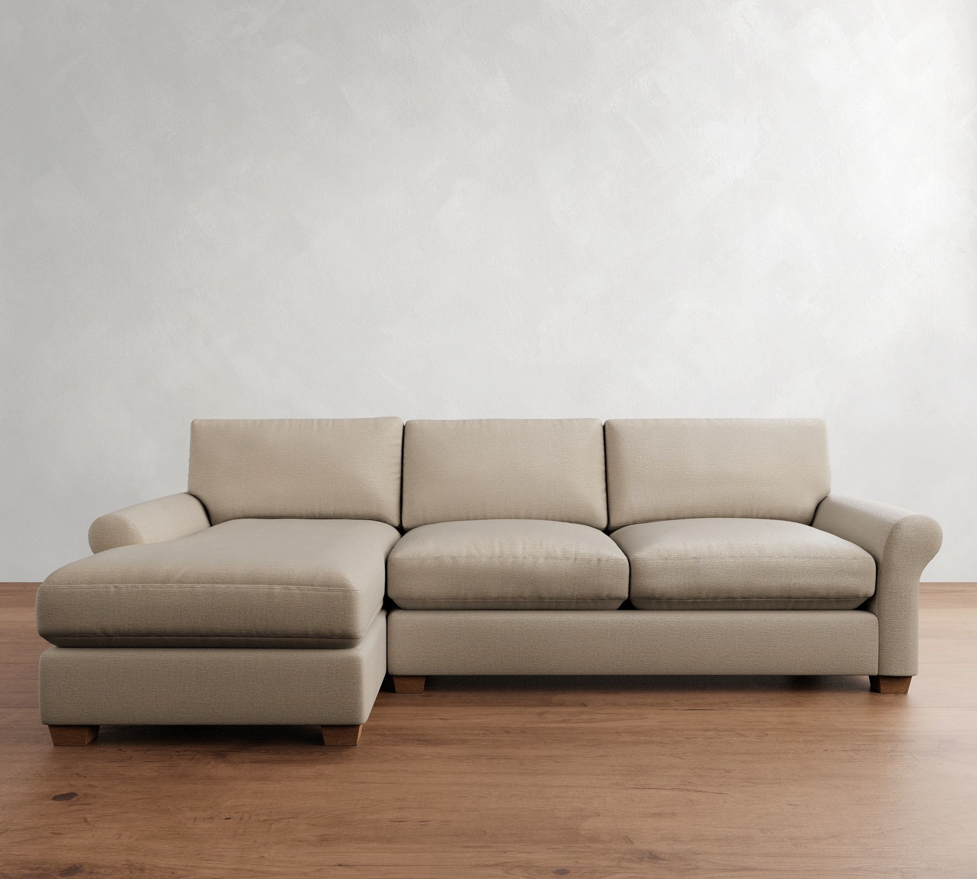 PB Comfort Modern Roll Arm Chaise Sleeper Sectional (112")