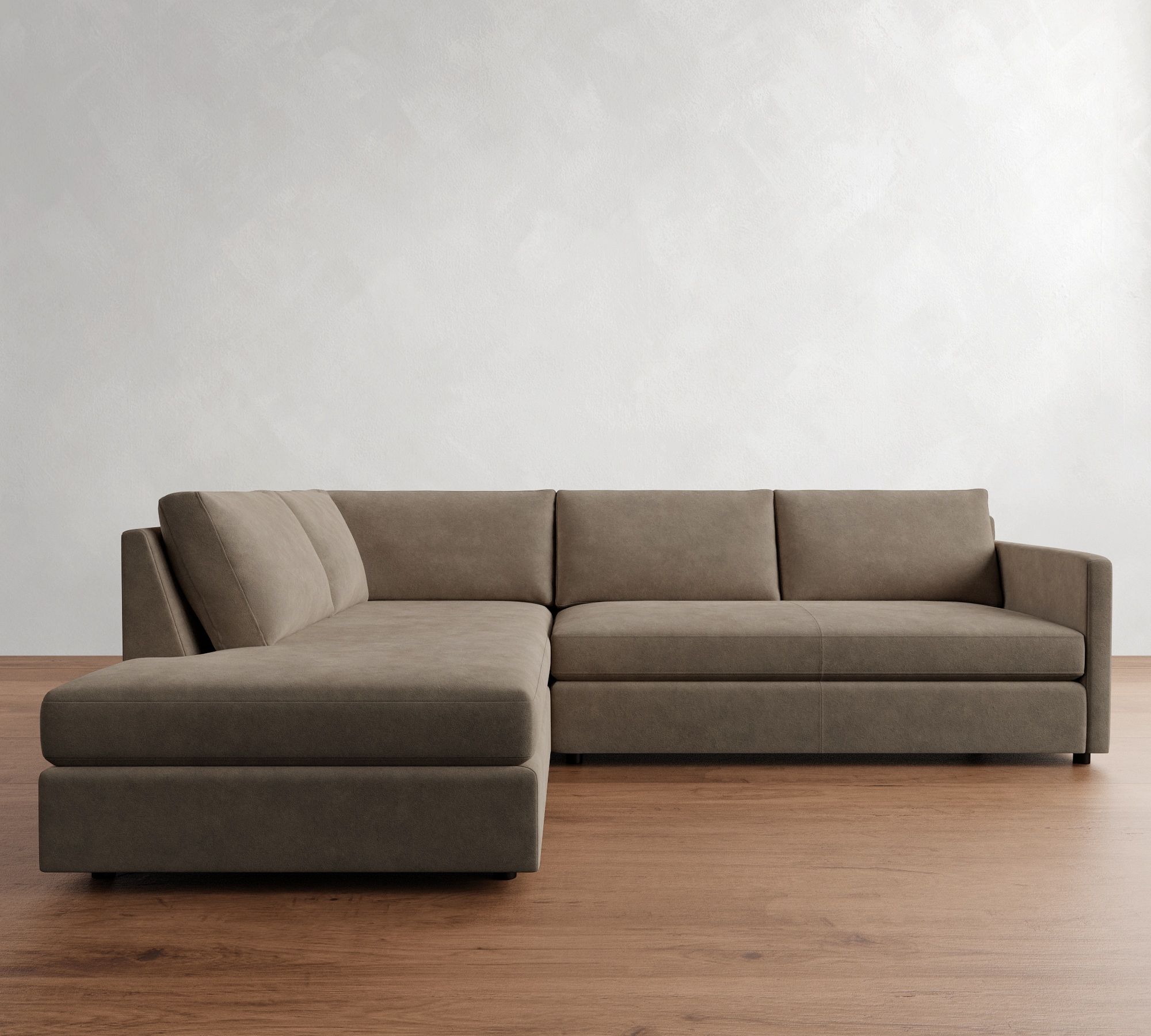 Pacifica Slim Arm Leather Return Bumper Sectional (106") - thumbnail 2