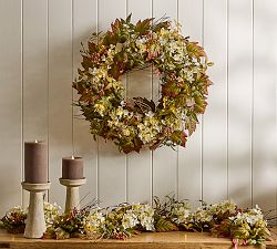 Faux Oak Leaf and Hydrangea Wreath &amp; Garland