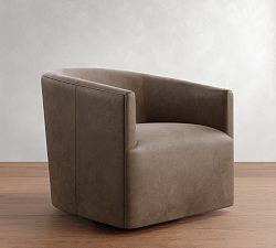Open Box: Baldwin Leather Swivel Armchair - Churchfield Chocolate