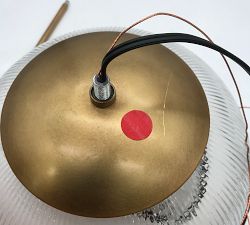 Open Box: Cooper Ribbed Glass Pendant, Small (10"Diam.) - Vintage Brass, Clear