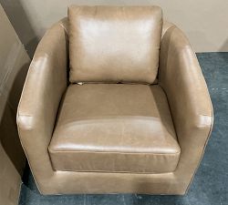 Open Box: Remmy Leather Petite Swivel Armchair (32") - Churchfield Camel