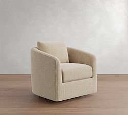 Open Box: Remmy Petite Swivel Armchair (32") - Performance Heathered Basketweave Oatmeal