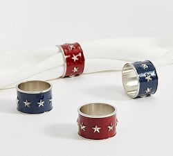 Americana Star Enamel Napkin Rings - Mixed Set of 4