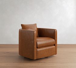 Open Box: Ayden Barrel Leather Swivel Armchair (32") - Statesville Caramel