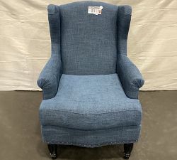 Open Box: Delancey Armchair with Nailheads - Performance Heathered Tweed Indigo, Dark Brown