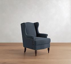 Open Box: Delancey Armchair with Nailheads - Performance Heathered Tweed Indigo, Dark Brown