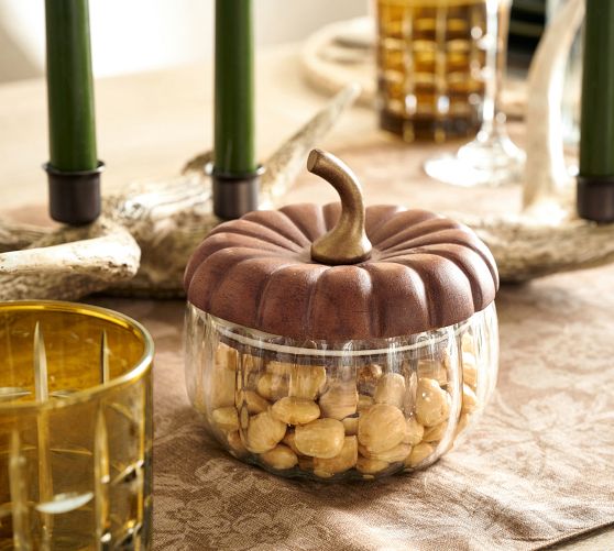 Glass Pumpkin Lidded Snack Bowl