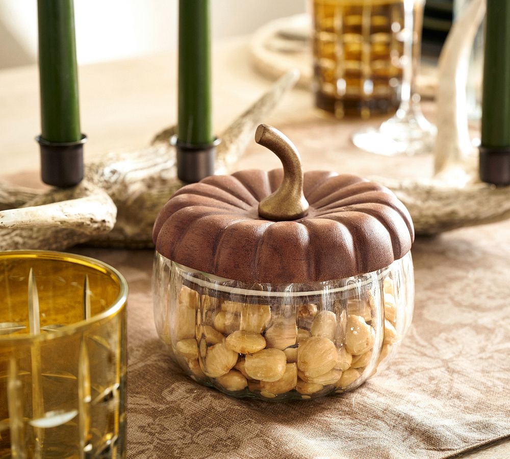 Glass Pumpkin Lidded Snack Bowl by Pottery Barn