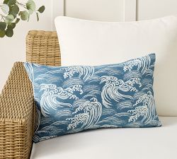 Sunbrella® Reversible Wave Outdoor Lumbar Pillow
