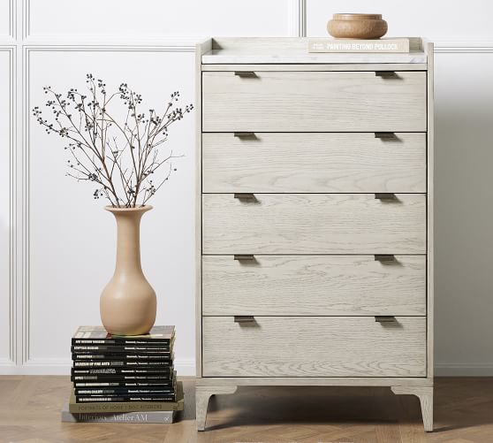 Geary Marble Top 5-Drawer Tall Dresser (27