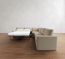 Westwood Slim Arm Slipcovered 3-Piece L-Shaped Wedge Sleeper Sectional (124")