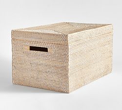 Open Box: Tava Handwoven Basket, Large Lidded ( 21.75"W x 12"H) - Whitewash