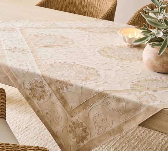 Alanya Suzani Embroidered Cotton Table Throw