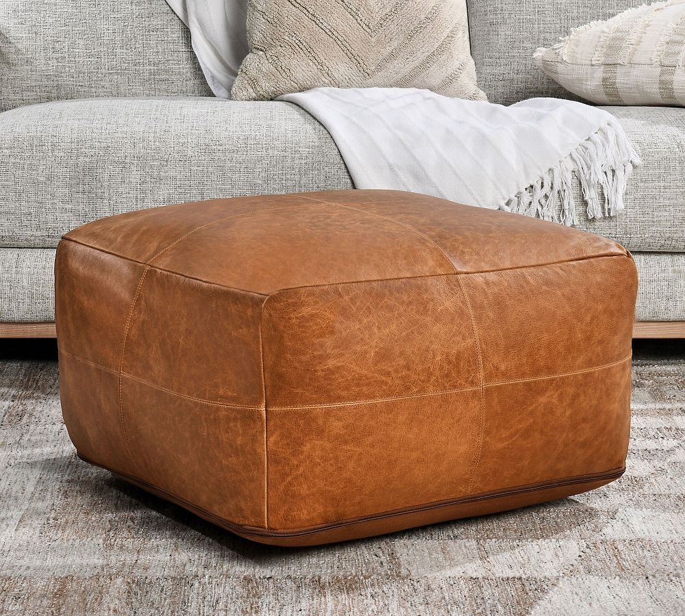 Gaona Leather Pouf by Pottery Barn