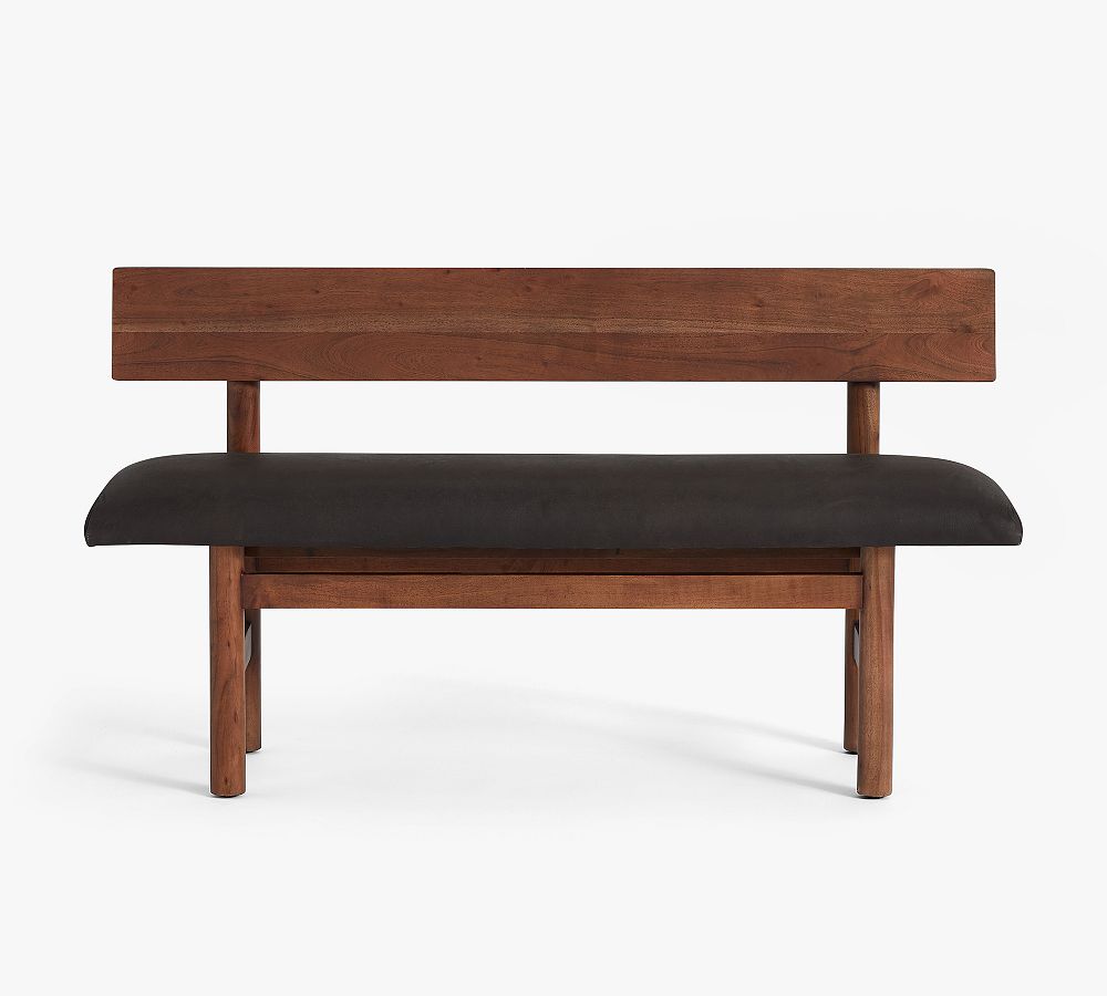 Wood & Leather Bench by Pottery Barn