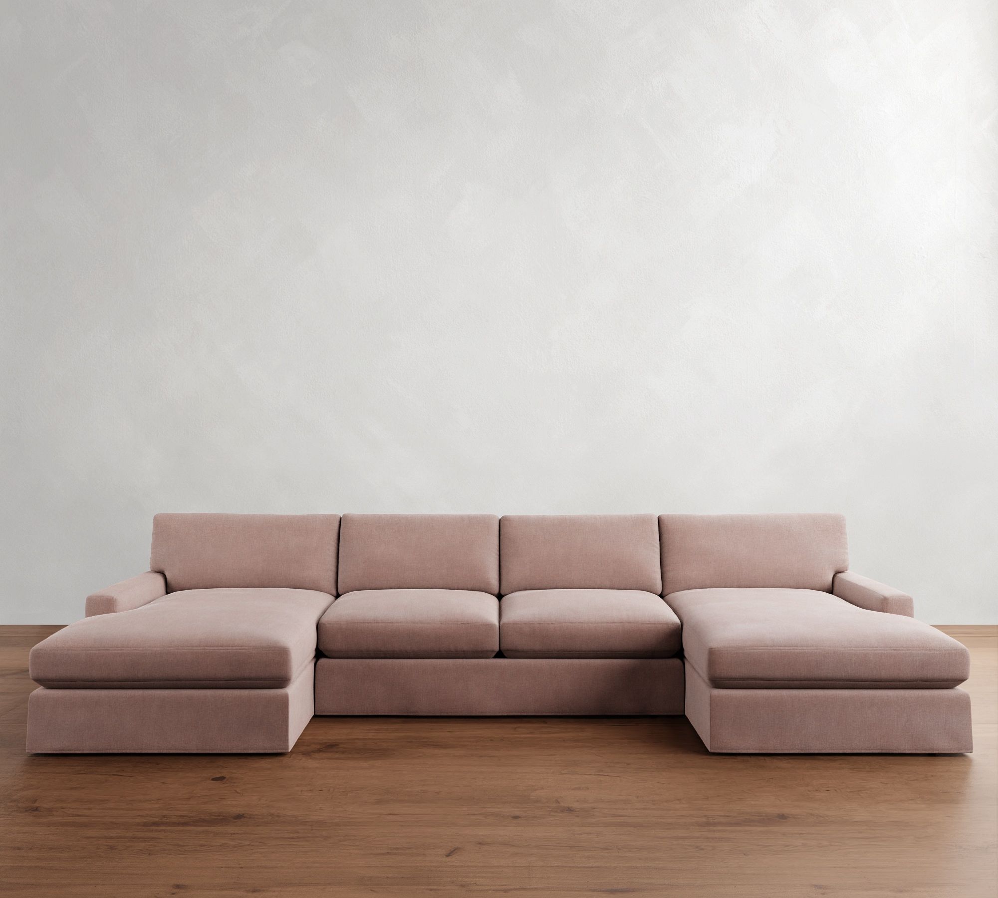 PB Comfort Modern Square Arm Slipcovered Double Chaise Sectional (129&amp;quot-164")