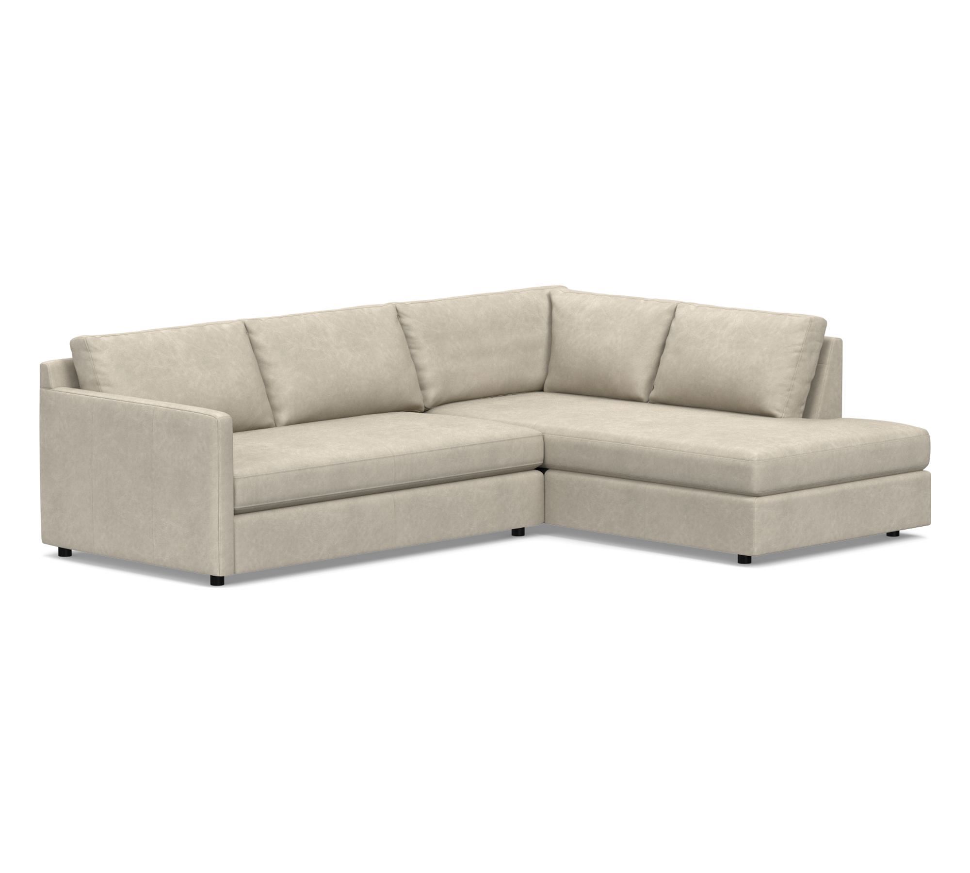 Pacifica Slim Arm Leather Return Bumper Sectional (106") - thumbnail 5