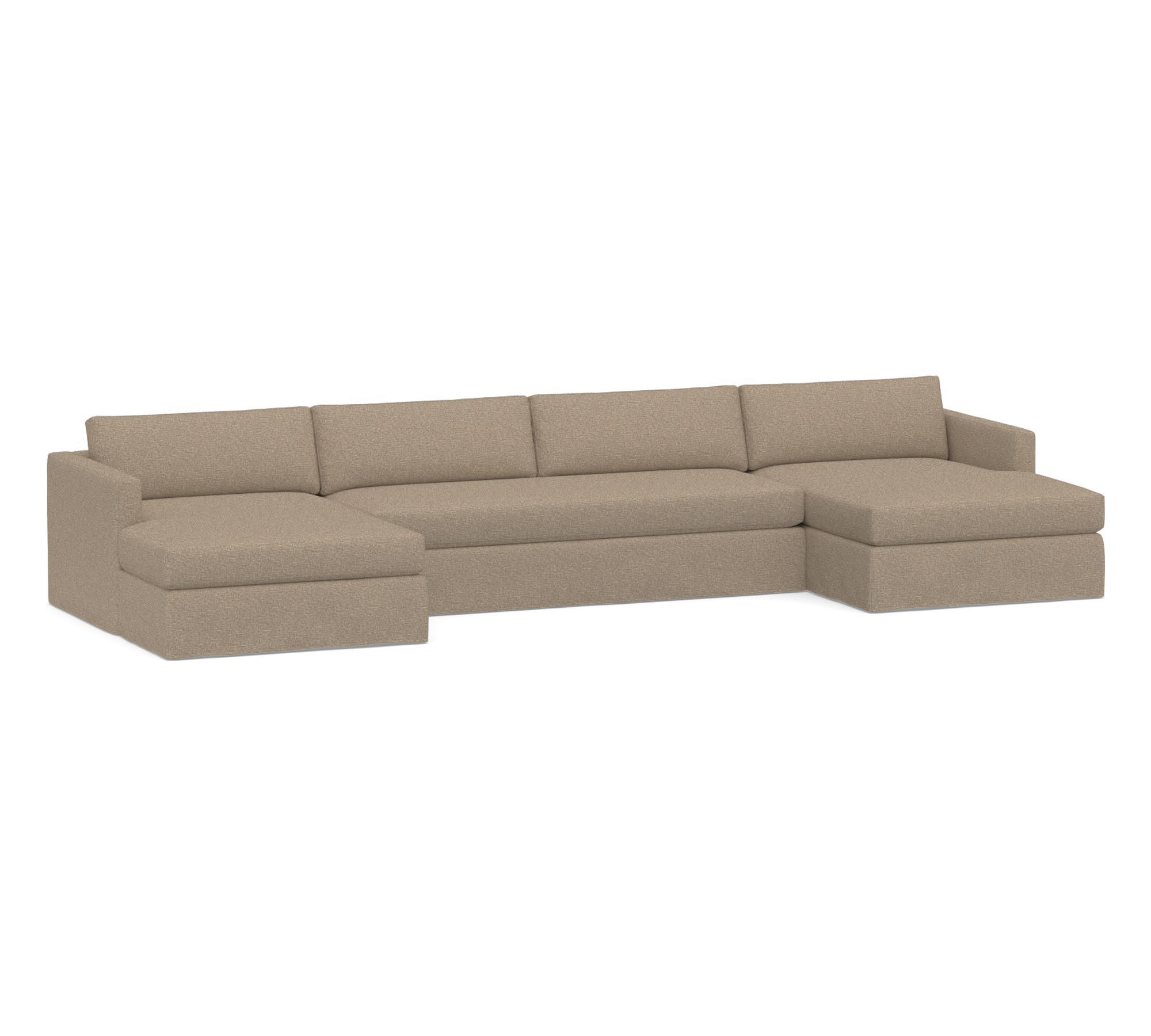 Carmel Slim Arm Slipcovered Double Chaise Sectional (139"&ndash;171")