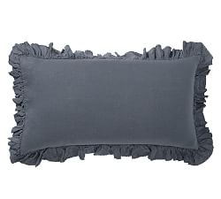 Open Box: Belgian Flax Linen Fringe Ruffle Sham, King, Set of 2-Steel Blue