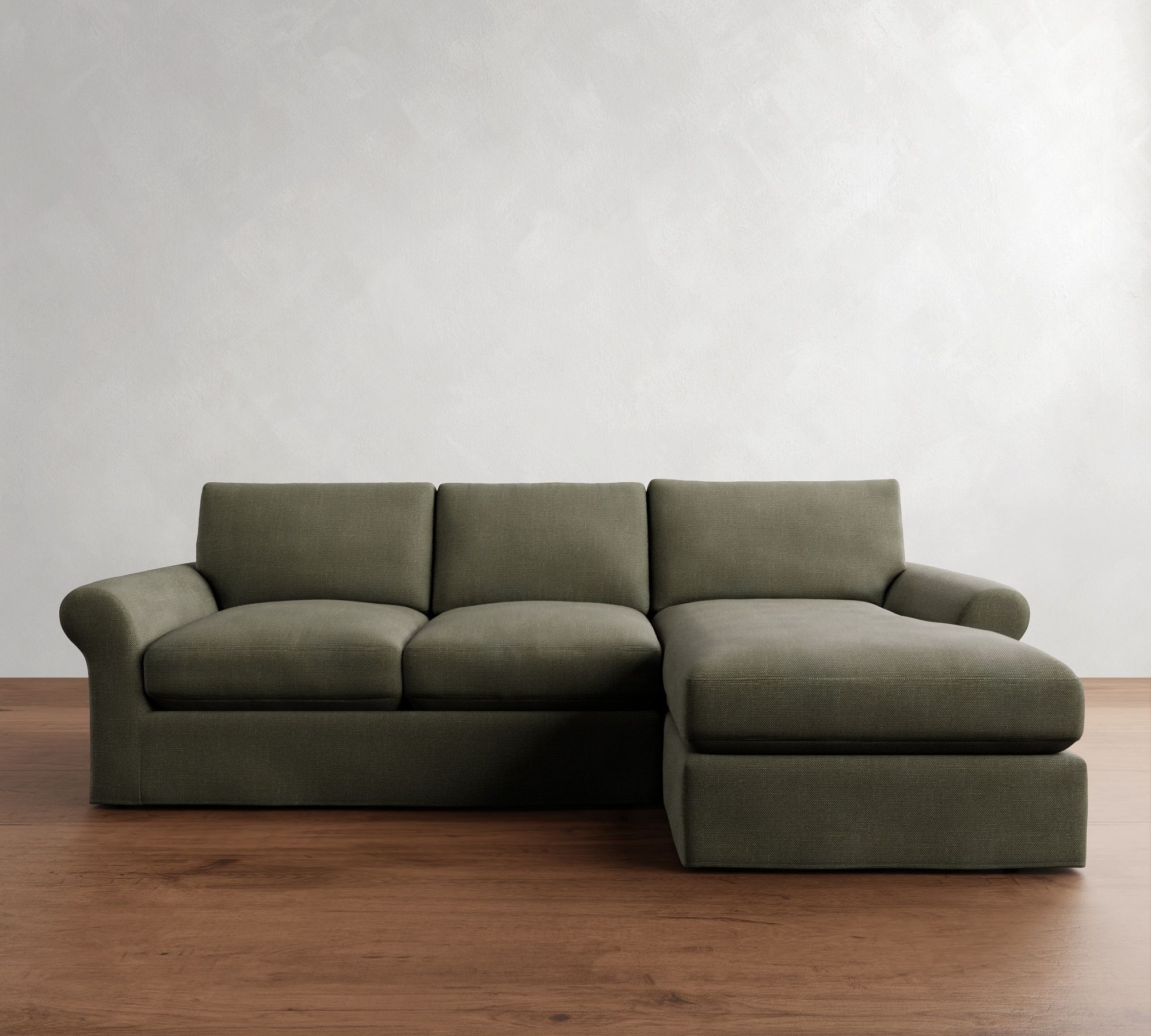 PB Comfort Modern Roll Arm Slipcovered Chaise Sectional (105"-131")