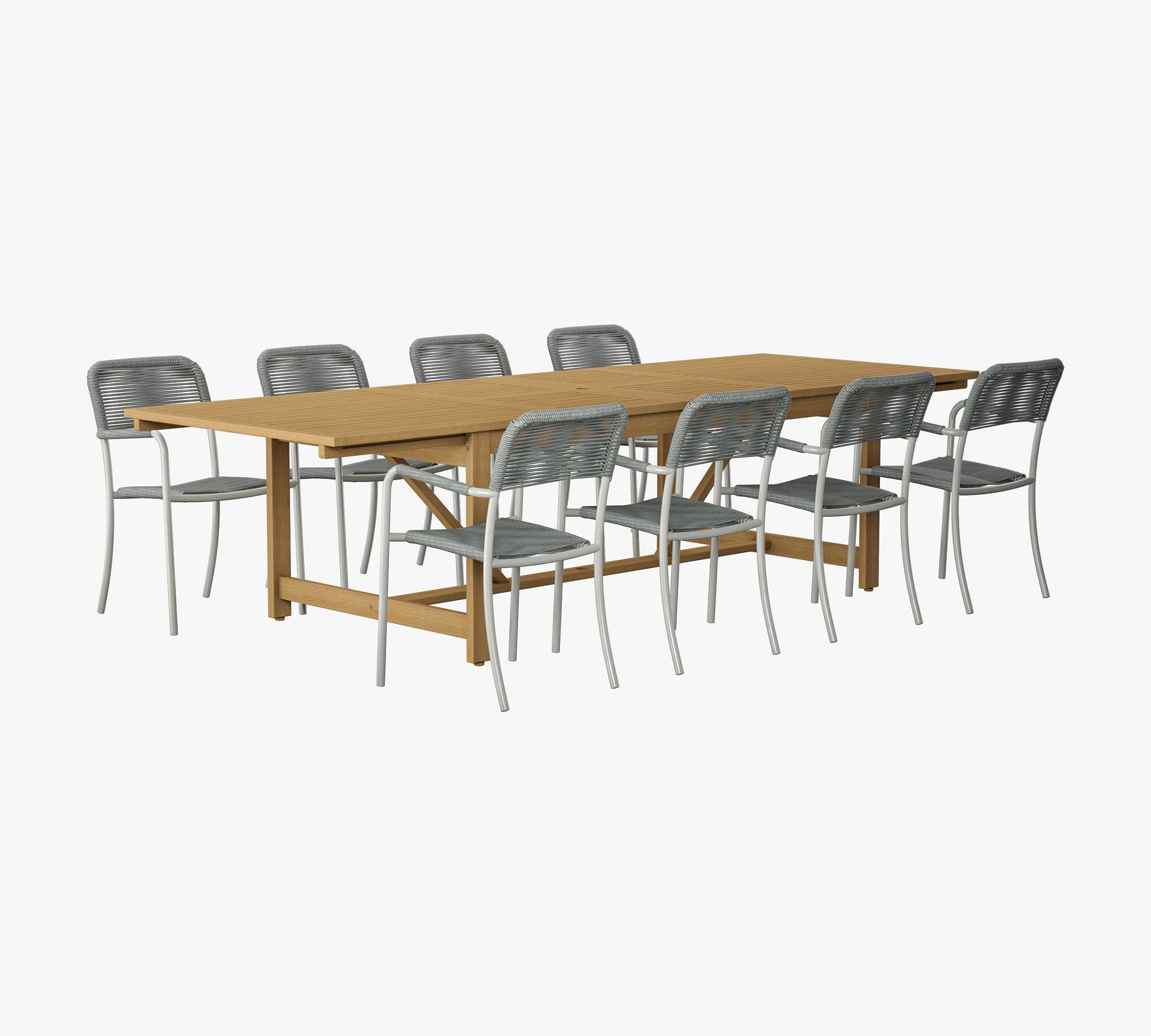 Pimenta 9-Piece Rectangular Outdoor Dining Table with Garey Rope Dining Armchair Set