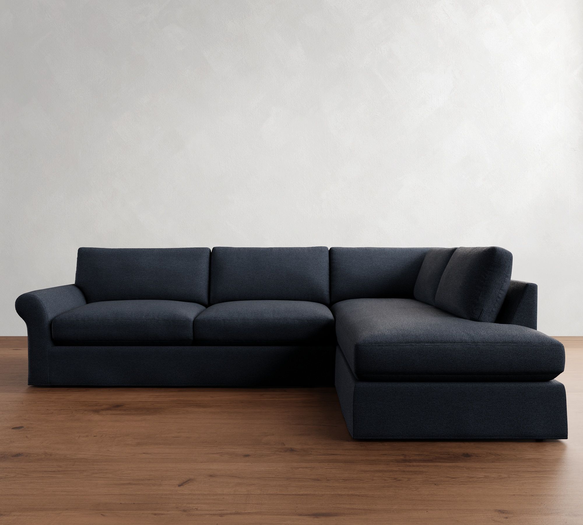 PB Comfort Modern Roll Arm Slipcovered Return Bumper Sectional (124") - thumbnail 5