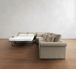 Westwood Roll Arm Deep Seat Slipcovered 3-Piece L-Shaped Wedge Sleeper Sectional (135")