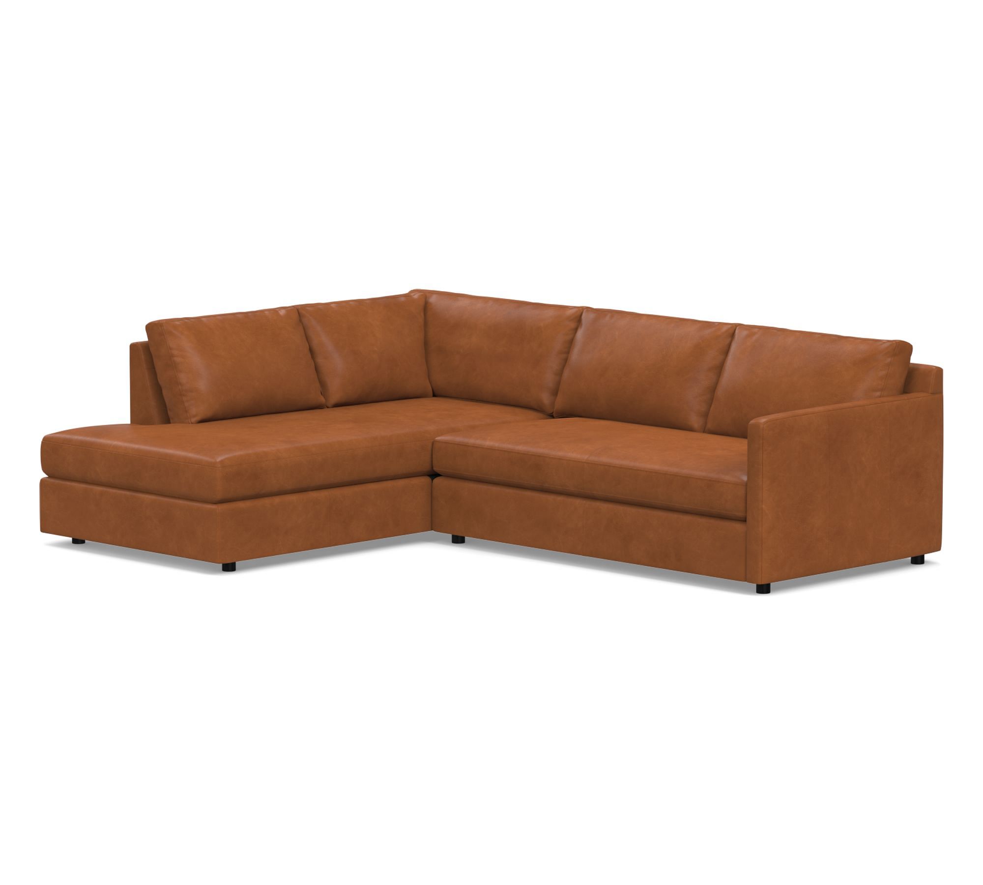Pacifica Slim Arm Leather Return Bumper Sectional (106")