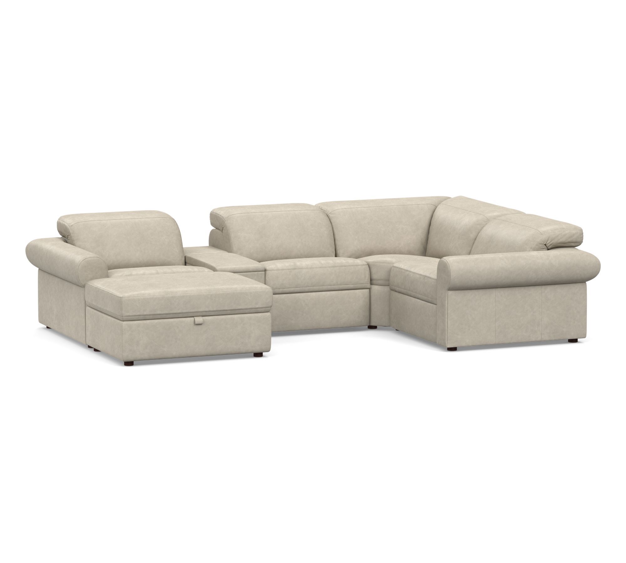 Ultra Lounge Roll Arm Leather Reclining 6-Piece Sectional (130")