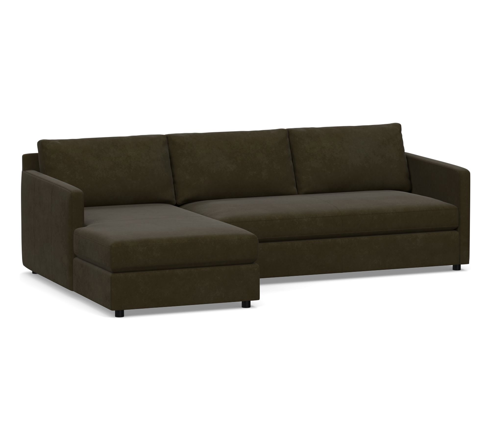 Pacifica Slim Arm Leather Chaise Sectional (100")