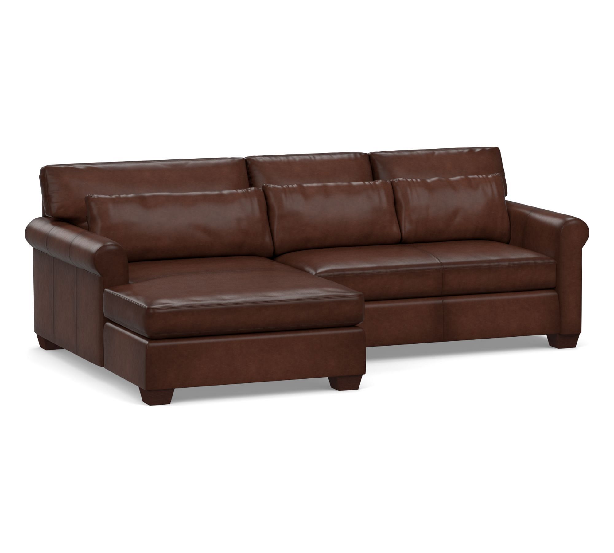 York Roll Arm Deep Seat Leather Chaise Sectional (91"&ndash;121") - thumbnail 4