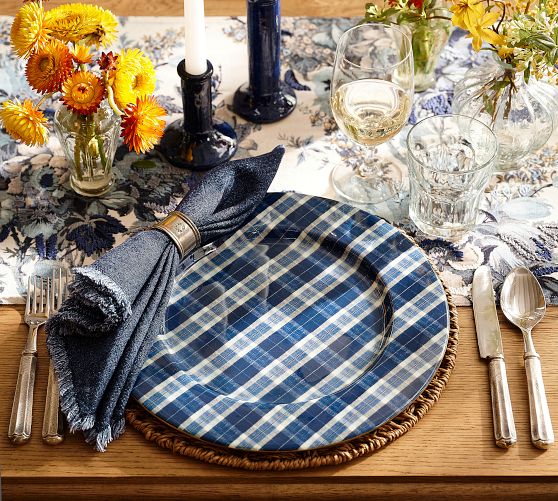Blue Plaid Acrylic Charger Plates - Set of 4
