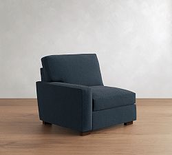 Open Box: Turner Square Left Armchair without Nailheads - Sunbrella® Performance Slub Tweed Navy, Espresso