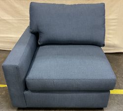 Open Box: Turner Square Left Armchair without Nailheads - Sunbrella® Performance Slub Tweed Navy, Espresso