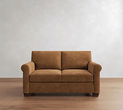 Open Box: York Roll Arm Leather Loveseat (63"), 2X2 - Gravel Walnut, Espresso