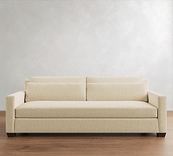 Open Box: York Square Arm Deep Seat Grand Sofa with Bench (95") - Performance Everydaylinen Oatmeal, Espresso Legs