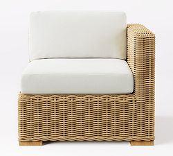Open Box: Huntington Wicker Square Arm Outdoor Right-Arm Chair - High Performance Canvas Natural, Natural