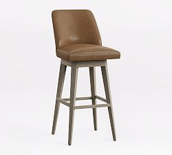 Open Box: Layton Leather Swivel Bar Stool (31.5") - Legacy Taupe, Gray Wash
