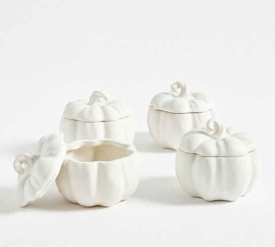 Pumpkin Stoneware Lidded Soup Bowls - Set of 4