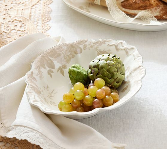 LoveShackFancy Neutral Floral Porcelain Serving Bowl by Pottery Barn