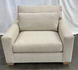 Open Box: PB Comfort Modern Square Arm Deep Seat Chair and a Half, Down Blend - Performance Textured Chenille Oatmeal, Seadrift