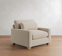 Open Box: PB Comfort Modern Square Arm Deep Seat Chair and a Half, Down Blend - Performance Textured Chenille Oatmeal, Seadrift