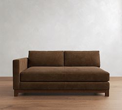 Open Box: Jake Deep Seat Leather Left Loveseat w/ Bench Cushion, 2X1 - Gravel Chocolate, Brindle