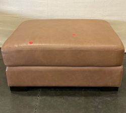 Open Box: Turner Leather Grand Ottoman without Nailheads (35") - Churchfield Camel, Walnut 