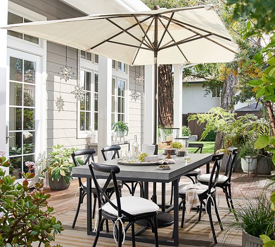 is pottery barn patio umbrella easy to open 10ft 3-Tier Market White Pole, Push Button Tilt, Crank Best Choice Products Construction Pole is made of aluminum with a Silver 10' Rectangular Outdoor Umbrella Canopy,