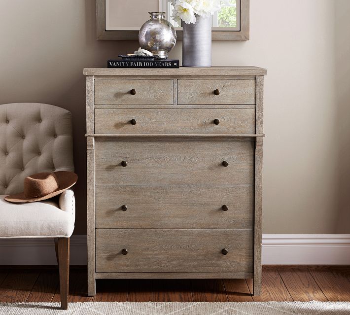 tall dresser grey Farmhouse Chest Dresser, Storage Organizer The softly curved edges infuse this chest of drawers with a laid Finley Grey II Tall 6-Drawer